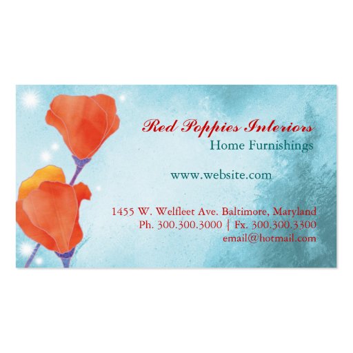Elegant Red Poppy Nature Business Cards (back side)