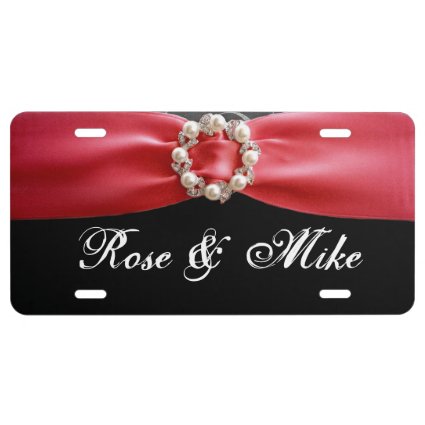 Elegant Red ribbon Pearl License Plate License Plate