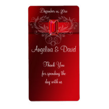 Elegant Red Ribbon Ruby Wine/Water Label
