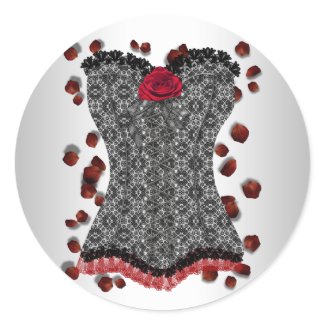 Elegant Red Rose Black Lace Corset Stickers