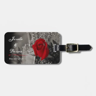 Elegant Red Rose Fade Out Just Married Bag Tag