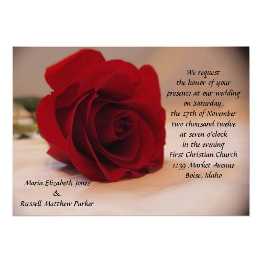 Elegant Red Rose Wedding Custom Invitations (front side)