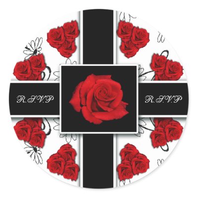 Elegant red roses  - wedding rsvp stickers