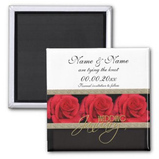 Elegant red roses wedding save the date invitation magnet