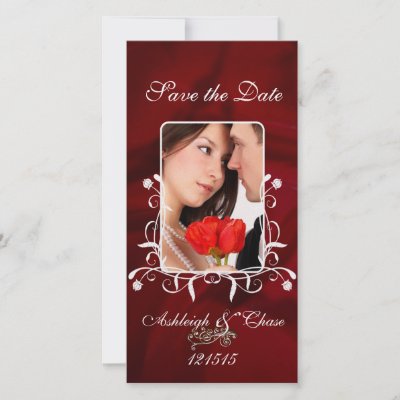 Elegant Red Satin Save the DateYour Photo Photo Card Template