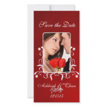 Elegant Red Satin Save the DateYour Photo Photo Card