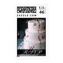 Elegant Red Scroll Wedding Cake RSVP Postage