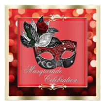 Elegant Red Shimmering Lights Bokeh Masquerade Invitation
