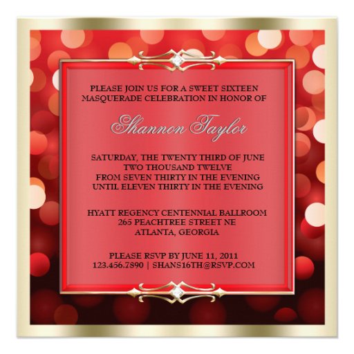 Elegant Red Shimmering Lights Bokeh Masquerade Invitation