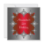 Elegant Red Silver Jewel Frame Birthday invitations