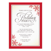 Elegant red snowflakes and snow holiday party invitations