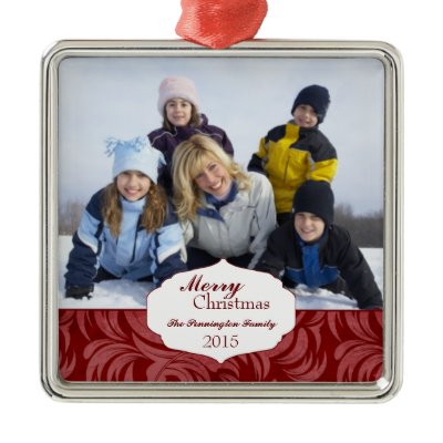 Elegant red swirl christmas holiday photo ornament