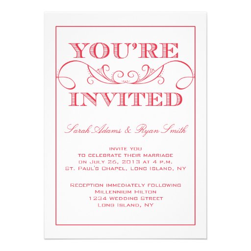 Elegant Red Swirl Wedding Invitation