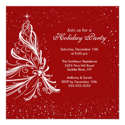 Elegant Red & White Holiday Christmas Party Personalized Announcement