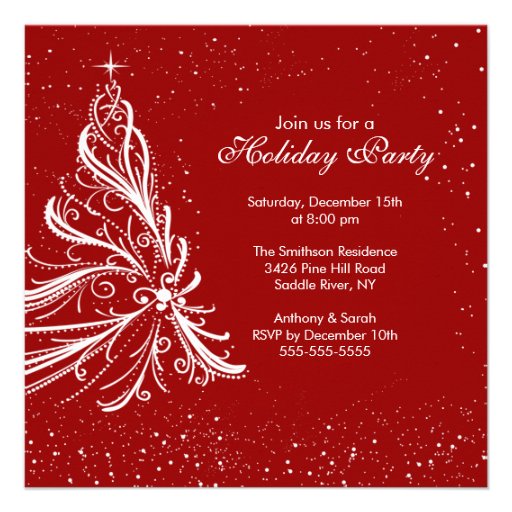 Elegant Red & White Holiday Christmas Party Personalized Announcement