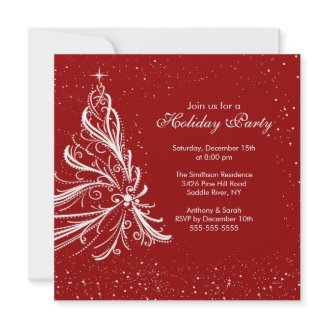 Elegant  Red & White Holiday Party Invitation