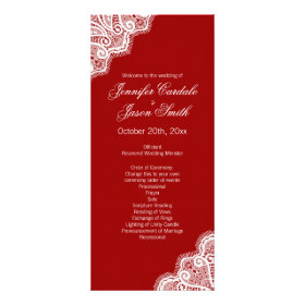 Elegant Red White Lace Vertical Wedding Programs Custom Rack Cards