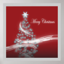 Elegant red white Tree Star christmas Poster