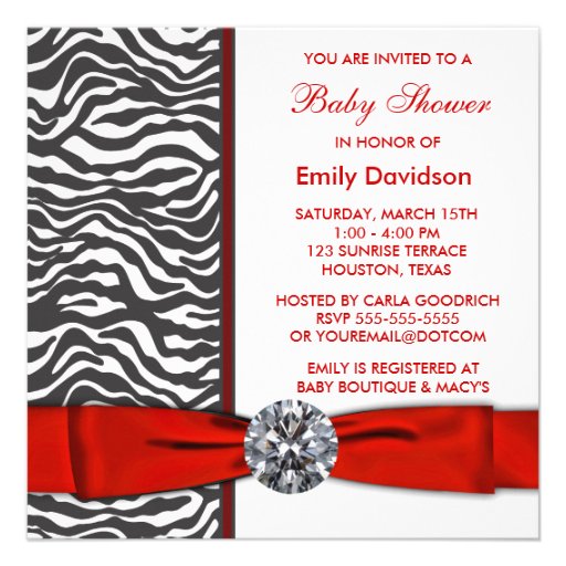 Elegant Red Zebra Baby Shower Personalized Invitations