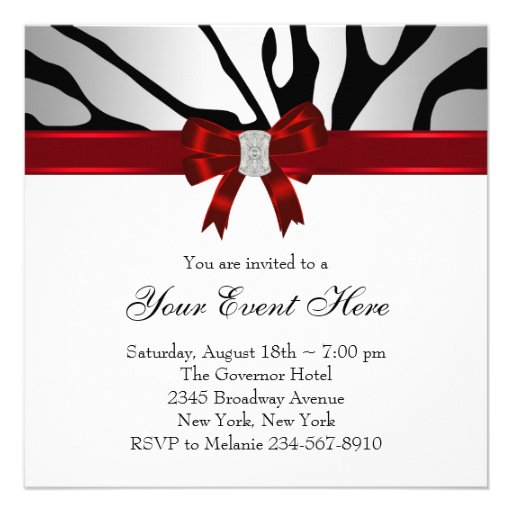 Elegant Red Zebra Party Invitation