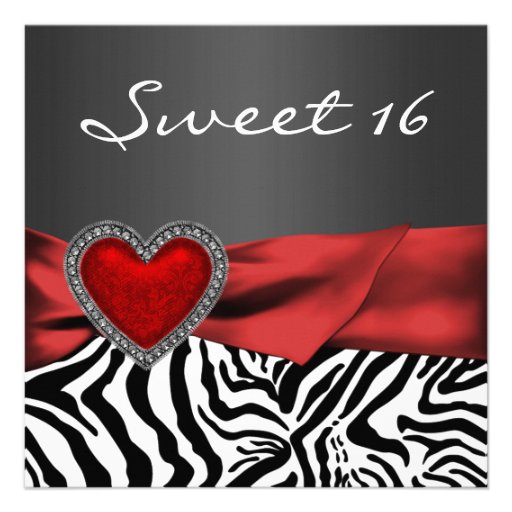 Elegant Red Zebra Sweet 16 Party Personalized Invitations