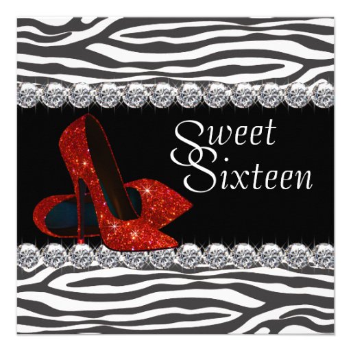 Elegant Red Zebra Sweet 16 Party Invitation