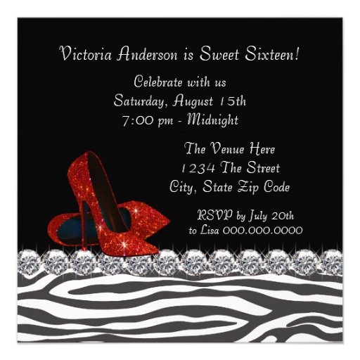 Elegant Red Zebra Sweet 16 Party Invitation