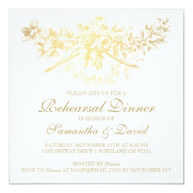 Elegant Rehearsal Dinner Vintage Floral Gold Invitation