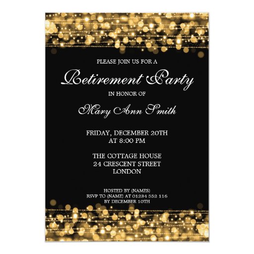 Elegant Retirement Party Gold Sparkles Custom Invitation (front side)