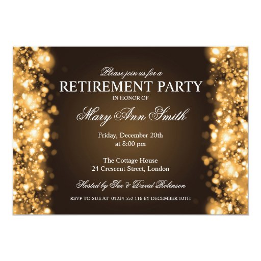 Elegant Retirement Party Gold Sparkling Lights 5x7 Paper ...