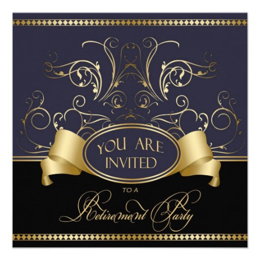 Elegant Retirement Party Invitation Blue Gold Bl