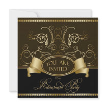 Elegant Retirement Party Invitation Brown Gold Bl
