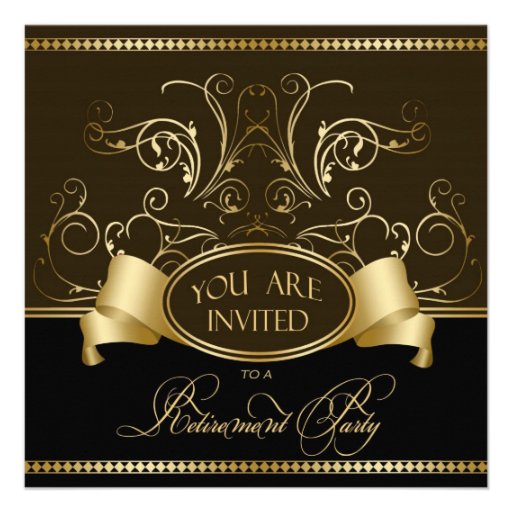 Elegant Retirement Party Invitation Brown Gold Bl