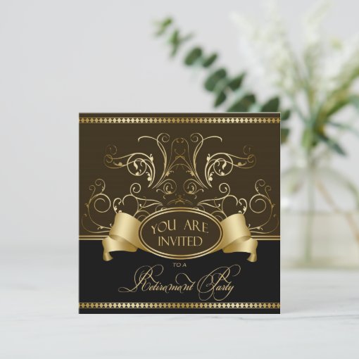 Elegant Retirement Party Invitation Brown Gold Bl Zazzle