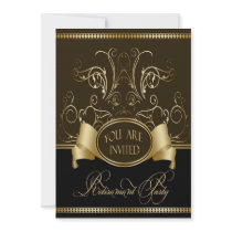 Elegant Retirement Party Invitation Brown Gold Bla