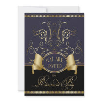 Elegant Retirement Party Invitation In Blue Black