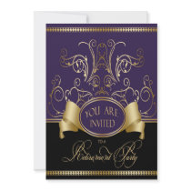 Elegant Retirement Party Invitation Purple Gold Bl