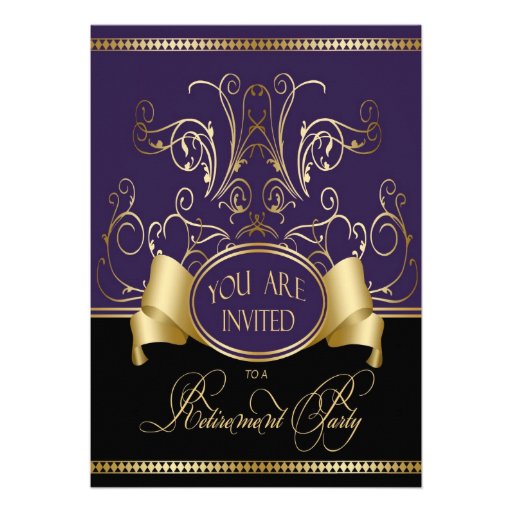 Elegant Retirement Party Invitation Purple Gold Bl