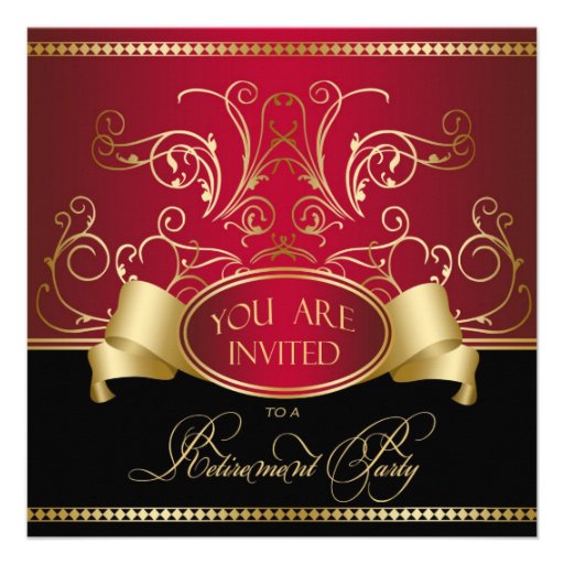Elegant Retirement Party Invitation Red Gold Bl (front side)