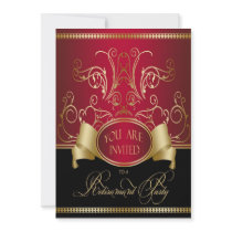 Elegant Retirement Party Invitation Red Gold & Bla