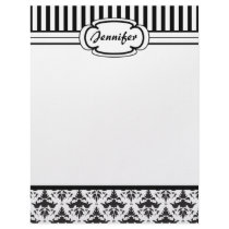 Elegant Retro Black and White Damask Stripes Letterhead Template
