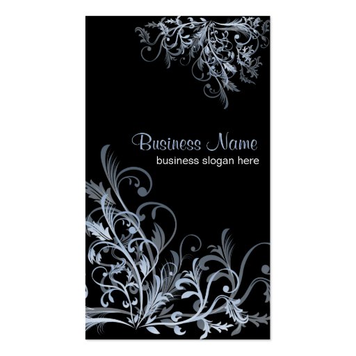 Elegant Retro Blue Flower Swirls 2 Business Card Template