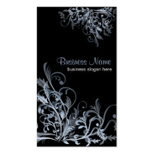 Elegant Retro Blue Flower Swirls 2 Business Card Template