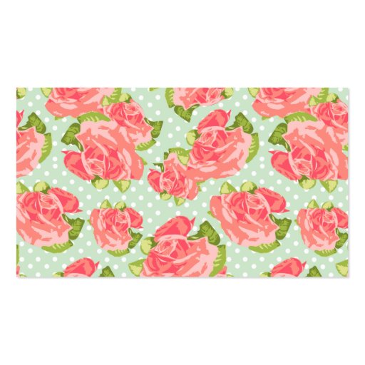 Elegant Retro Floral Pink Mint Girly Personalized Business Card Template (back side)