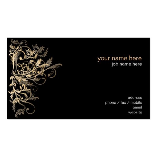 Elegant Retro Gold Flower Swirls Business Card Templates (back side)