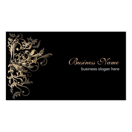 Elegant Retro Gold Flower Swirls Business Card Templates (front side)