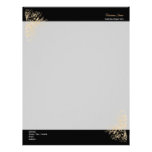 Elegant Retro Gold Flower Swirls on Black Personalized Letterhead