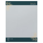 Elegant Retro Gold Flower Swirls on Teal Letterhead Template