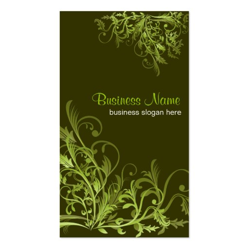 Elegant Retro Green Flower Swirls 3 Business Card Templates (front side)