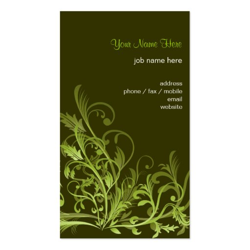 Elegant Retro Green Flower Swirls 3 Business Card Templates (back side)